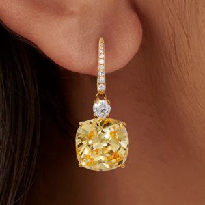 Classic Cushion Cut Yellow Sapphire Drop Earrings For Women
