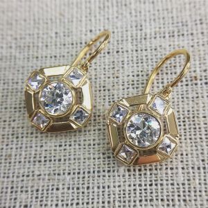 Classic Golden Round Cut White Sapphire Drop Earrings For Women