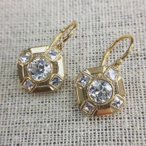 Classic Golden Round Cut White Sapphire Drop Earrings For Women