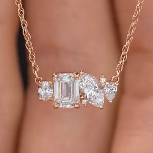 Classic Rose Gold Multi-Cut White Sapphire Pendant Necklace For Women
