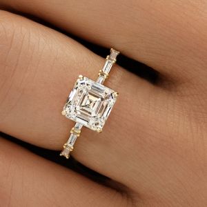 Classic Golden Asscher Cut White Sapphire Engagement Ring Promise Ring For Women