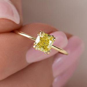 Classic Golden Cushion Cut Yellow Sapphire Engagement Ring For Women