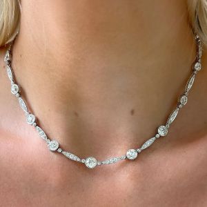 Bezel Round Cut White Sapphire Tennis Necklace For Women