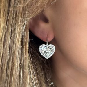 Classic Halo Heart Cut White Sapphire Drop Earrings For Women 