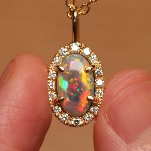 Golden Halo Oval Cut Opal Pendant Necklace For Women