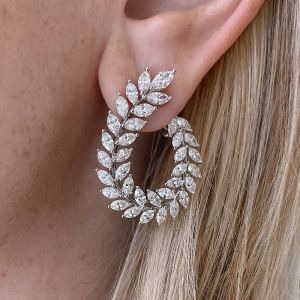 Fancy Marquise Cut White Sapphire Hoop Earrings For Women