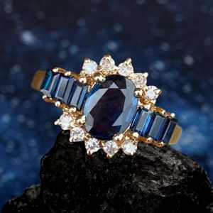 Nextearrings Antique Oval Cut Blue Sapphire Engagement Ring For Women