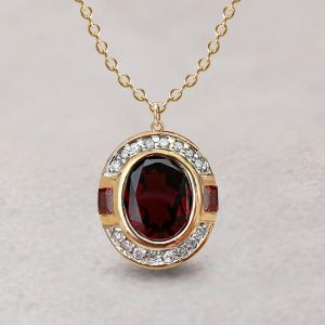 Art Deco Two Tone Oval Cut Garnet Sapphire Pendant Necklace For Women