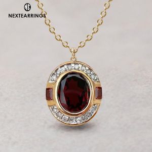 Art Deco Two Tone Oval Cut Garnet Sapphire Pendant Necklace For Women