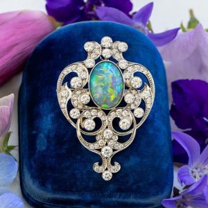 Art Deco Oval Cut Green Opal & White Sapphire Brooch For Women
