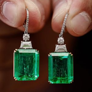 Classic Emerald Cut Emerald Sapphire Drop Earrings 