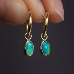 Vintage Golden Bezel Oval Cut Green Opal Hoop Drop Earrings For Women