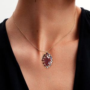 Golden Halo Marquise & Round Cut Garnet Sapphire Pendant Necklace