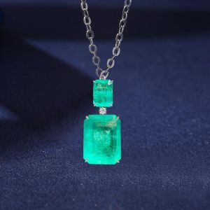 Emerald Cut Emerald Sapphire Pendant Necklace For Women