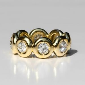 Golden Round Cut White Sapphire Eternity Wedding Band Ring