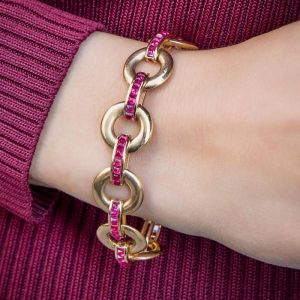 Golden Circle Design Ruby Sapphire Asscher Cut Tennis Bracelet