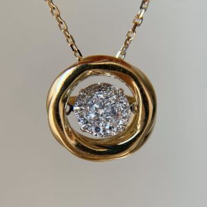 Two Tone Halo White Sapphire Round Cut Pendant Necklace For Women