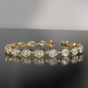 Golden Oval Cut White Sapphire Tennis Bracelet For Women
