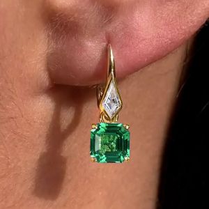 Golden Asscher & Noble Cut Emerald Sapphire Drop Earrings For Women