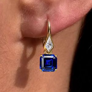 Golden Asscher & Noble Cut Emerald Sapphire Drop Earrings For Women