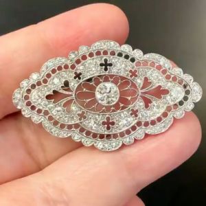 Art Deco White Sapphire Round Cut Hollow Brooch