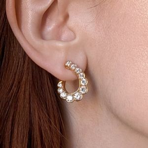 Golden Round Cut White Sapphire Hoop Earrings