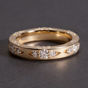 Golden Round Cut White Sapphire Eternity Wedding Band Ring