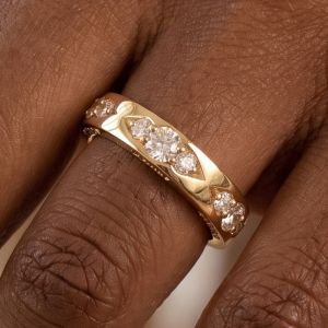 Golden Round Cut White Sapphire Eternity Wedding Band Ring