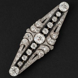 Two Tone Art Deco Round Cut White Sapphire Brooch