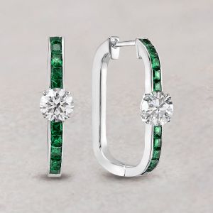 Classic Emerald & White Sapphire Round & Princess Cut Hoop Earrings For Women