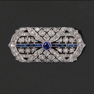 Art Deco Round Cut Blue & White Sapphire Edwardian Brooch