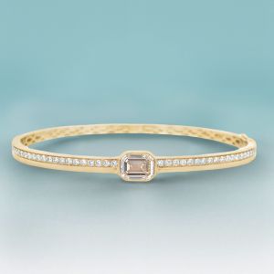 Bezel Emerald & Round Cut White Sapphire Bangle Bracelet