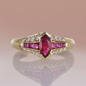 Ruby & White Sapphire Marquise & Round Cut Engagement RIng