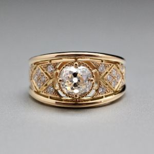 Art Deco Golden Round Cut White Sapphire Engagement Ring