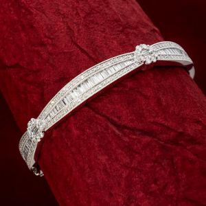 White Sapphire Round & Baguette Cut Bangle Bracelet For Women