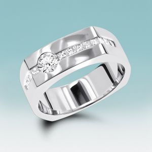 Classic Channel Set White Sapphire Round & Asscher Cut Engagement Ring For Men