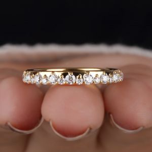 Flush Setting Round Cut White Sapphire Half Eternity Wedding Band Ring For Women