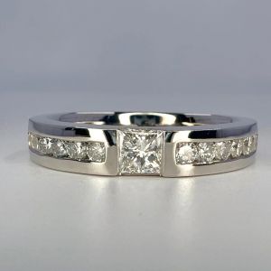 White Sapphire Channel Setting Princess & Round Cut Engagement Ring