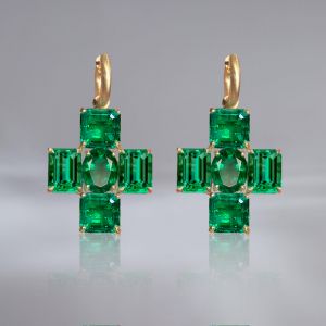Oval & Emerald & Asscher Cut Emerald Sapphire Cross Drop Earrings