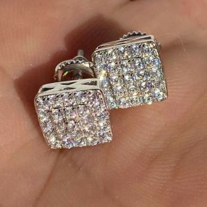 Pave Setting Round Cut White Saphire Stud Earrings