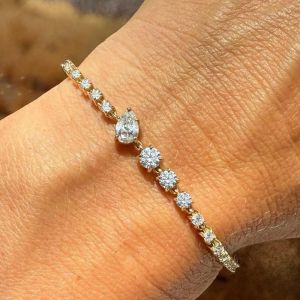 Golden Pear & Round Cut White Sapphire Tennis Bracelet