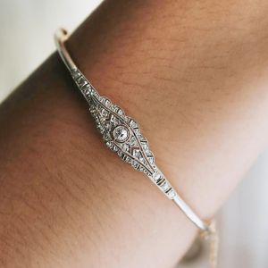 Two Tone Round Cut White Sapphire Bangle Bracelet