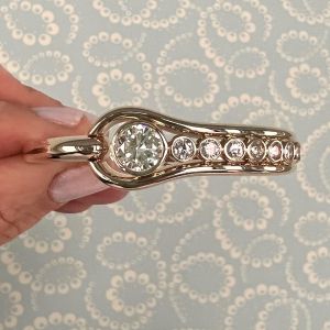 Golden Round Cut White Sapphire Bangle Bracelet