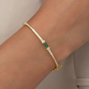 Golden Emerald & White Sapphire Baguette & Round Cut Bangle Bracelet