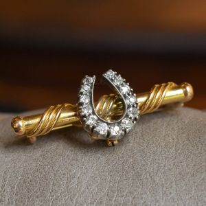 Two Tone White Sapphire Round Cut Horseshoe Brooch Pin