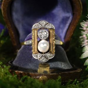 Two Tone Halo White Sapphire & Pearl Round Cut Engagement Ring (0.36 CT. TW.)