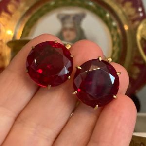Golden Solitaire Ruby Sapphire Round Cut Drop Earrings