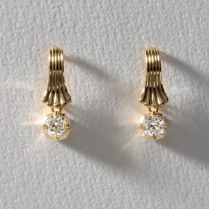 Golden Solitaire White Sapphire Cushion Cut Drop Earrings For Women