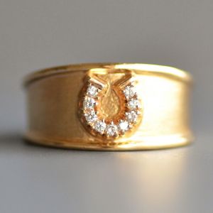 Golden Round Cut White Sapphire Horseshoe Design Band Ring