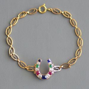 Blue & Ruby & Emerald Sapphire Banguette & Round Cut Horseshoe Bracelet 